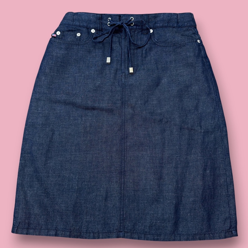 Vintage Polo Jeans Co Ralph Lauren Denim Skirt Size 2 Linen Blend Lace Up Y2K